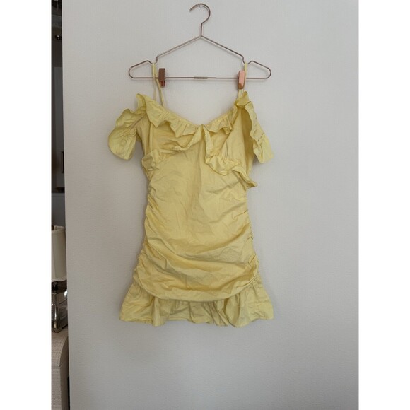 Revolve Lovers + Friends Mini Dress M Daffodil Ruched Ruffle Donna Cut Out - Picture 5 of 9